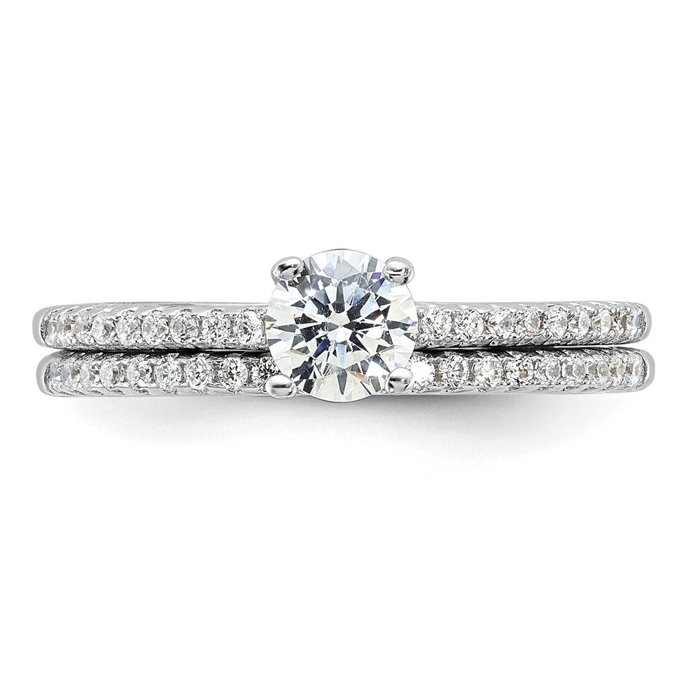 Sterling Silver Brilliant Embers Rhodium-Plated 40 Stone Micro Pav Cz 2 Piece Wedding Ring Set