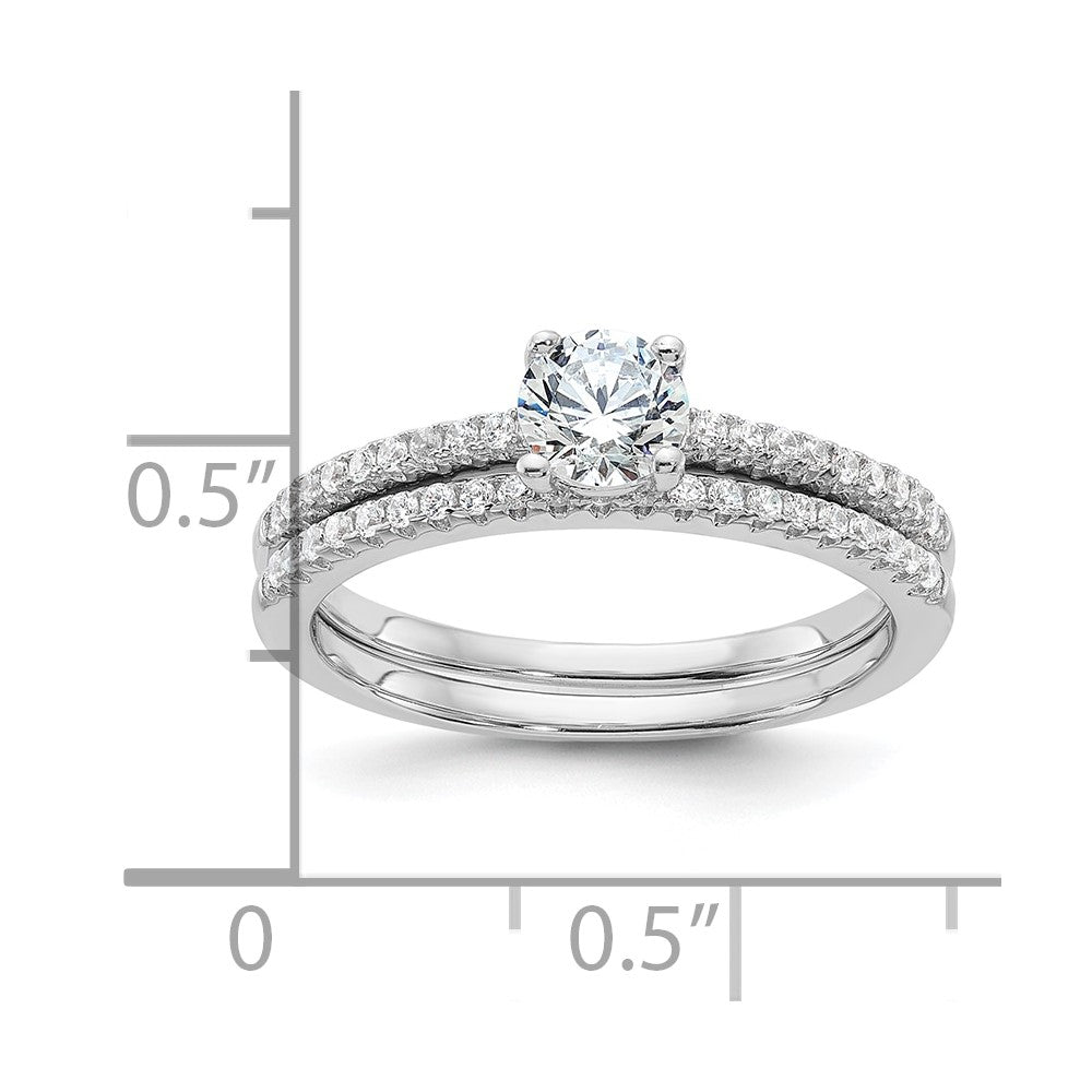 Sterling Silver Brilliant Embers Rhodium-Plated 40 Stone Micro Pav Cz 2 Piece Wedding Ring Set
