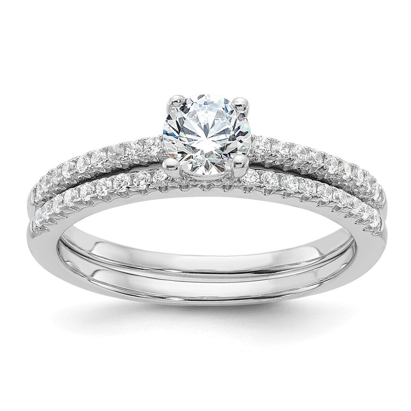 Sterling Silver Brilliant Embers Rhodium-Plated 40 Stone Micro Pav Cz 2 Piece Wedding Ring Set