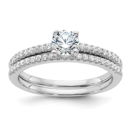 Sterling Silver Brilliant Embers Rhodium-Plated 40 Stone Micro Pav Cz 2 Piece Wedding Ring Set