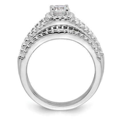 Sterling Silver Brilliant Embers Rhodium-Plated 67 Stone Micro Pav Cz 2 Piece Wedding Ring Set
