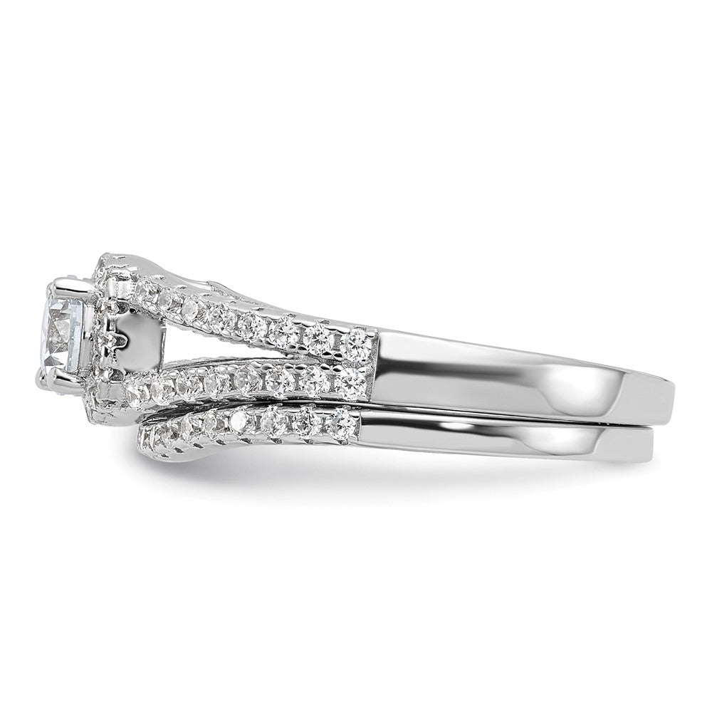 Sterling Silver Brilliant Embers Rhodium-Plated 67 Stone Micro Pav Cz 2 Piece Wedding Ring Set