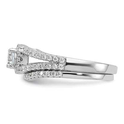 Sterling Silver Brilliant Embers Rhodium-Plated 67 Stone Micro Pav Cz 2 Piece Wedding Ring Set
