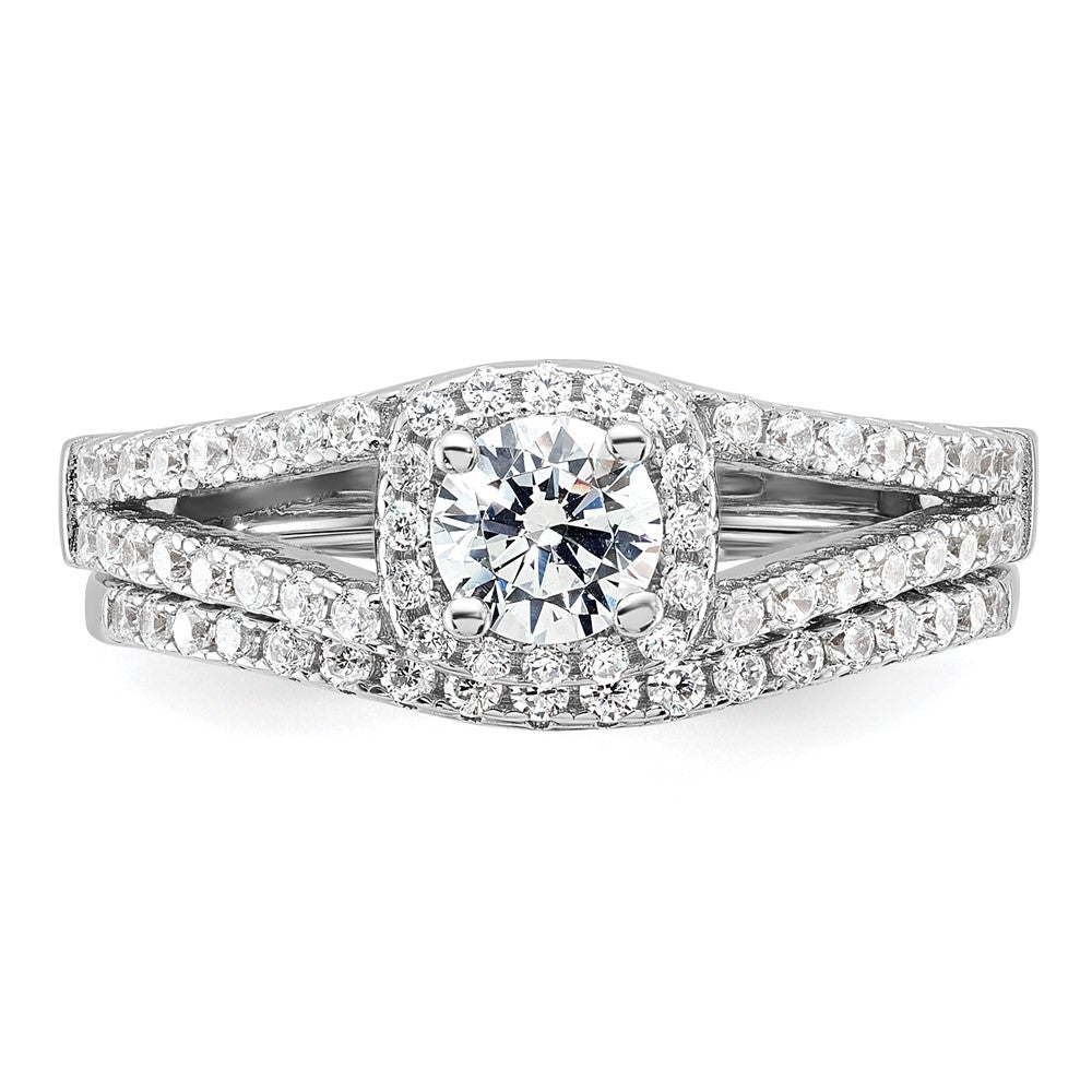 Sterling Silver Brilliant Embers Rhodium-Plated 67 Stone Micro Pav Cz 2 Piece Wedding Ring Set