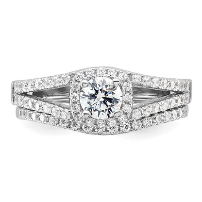 Sterling Silver Brilliant Embers Rhodium-Plated 67 Stone Micro Pav Cz 2 Piece Wedding Ring Set