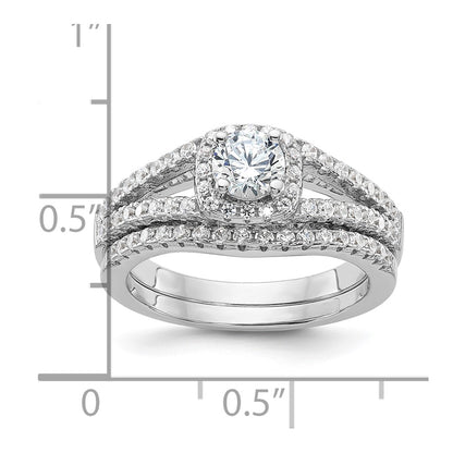 Sterling Silver Brilliant Embers Rhodium-Plated 67 Stone Micro Pav Cz 2 Piece Wedding Ring Set