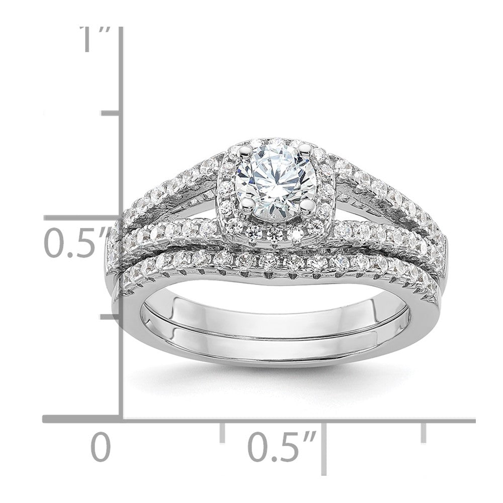 Sterling Silver Brilliant Embers Rhodium-Plated 67 Stone Micro Pav Cz 2 Piece Wedding Ring Set