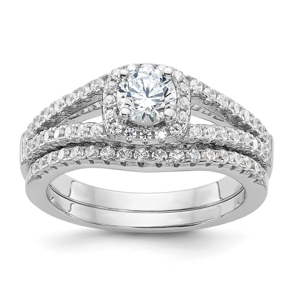 Sterling Silver Brilliant Embers Rhodium-Plated 67 Stone Micro Pav Cz 2 Piece Wedding Ring Set