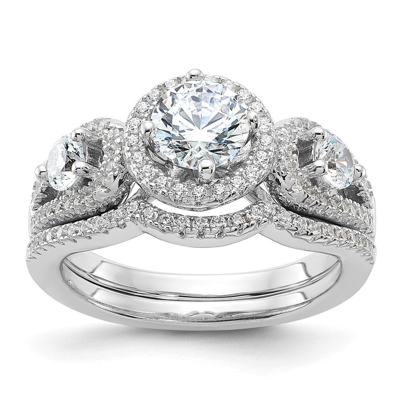Sterling Silver Brilliant Embers Rhodium-Plated 93 Stone Micro Pav Cz 2-Piece Wedding Set