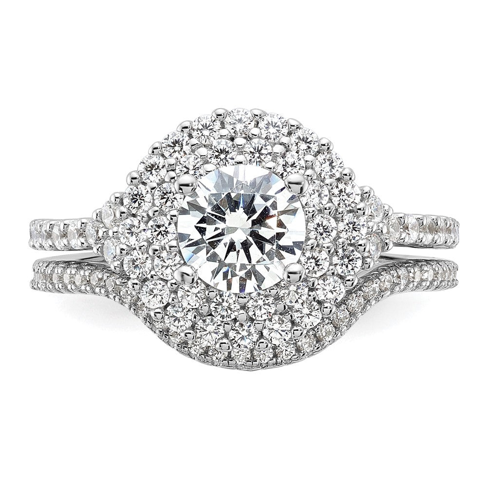 Sterling Silver Brilliant Embers Rhodium-Plated 86 Stone Micro Pav Cz 2-Piece Wedding Set