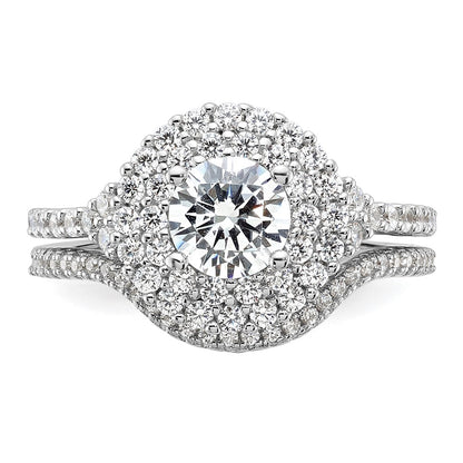 Sterling Silver Brilliant Embers Rhodium-Plated 86 Stone Micro Pav Cz 2-Piece Wedding Set