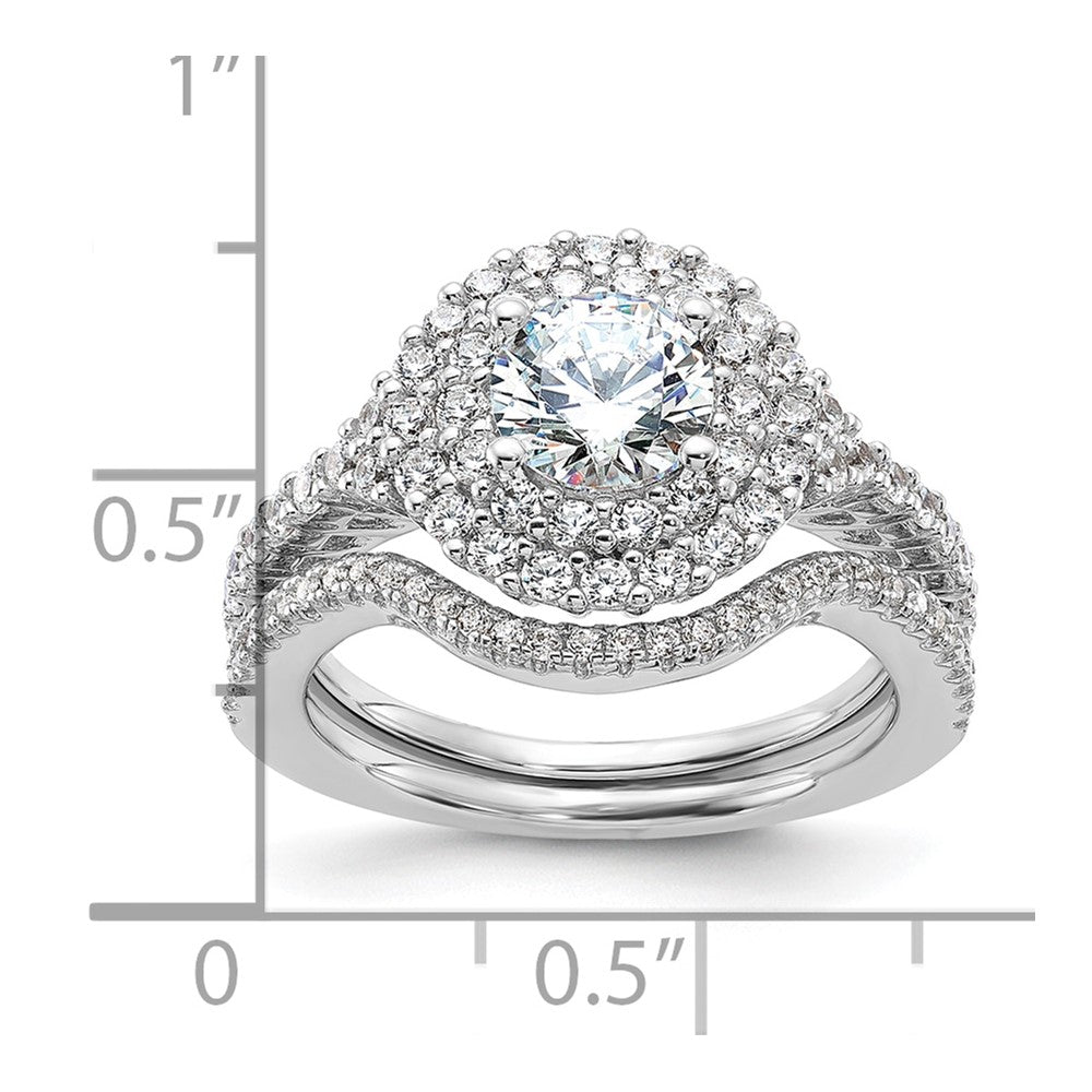 Sterling Silver Brilliant Embers Rhodium-Plated 86 Stone Micro Pav Cz 2-Piece Wedding Set