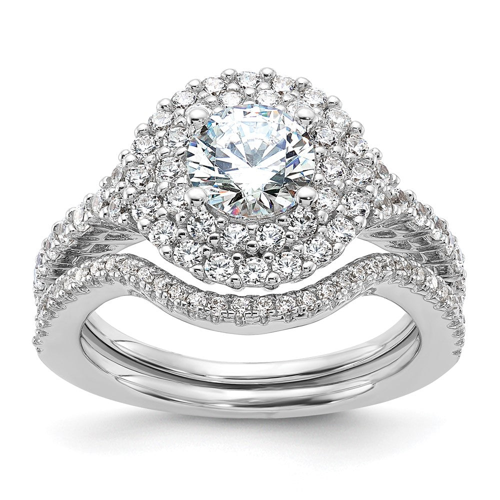 Sterling Silver Brilliant Embers Rhodium-Plated 86 Stone Micro Pav Cz 2-Piece Wedding Set