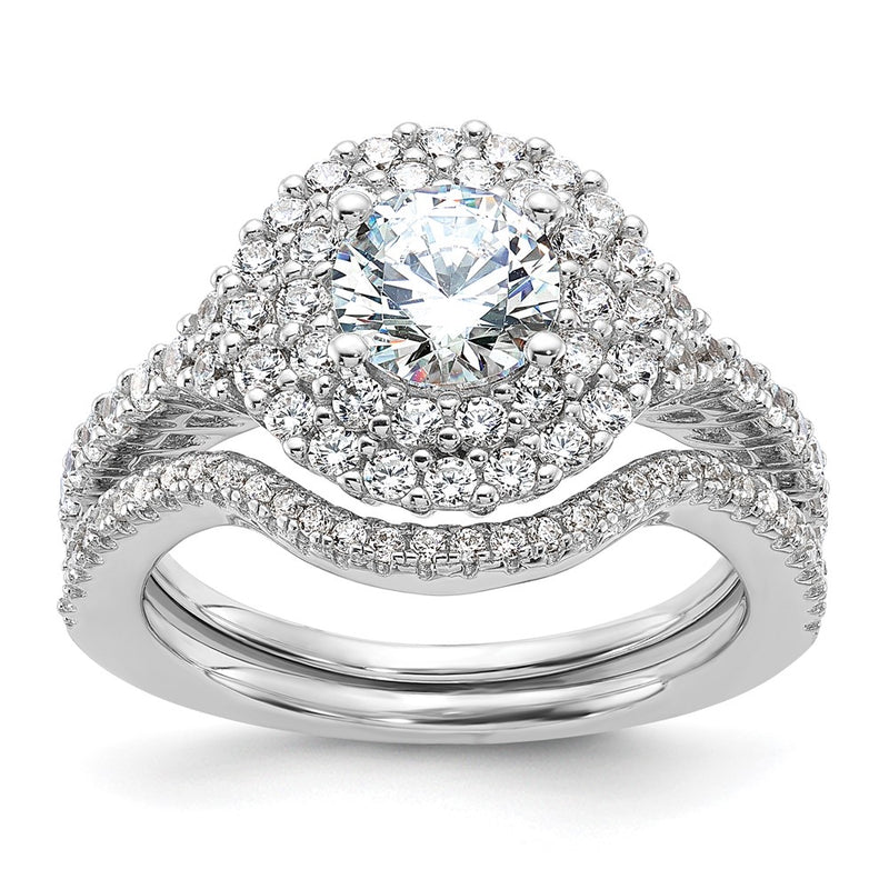 Sterling Silver Brilliant Embers Rhodium-Plated 86 Stone Micro Pav Cz 2-Piece Wedding Set