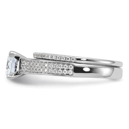Sterling Silver Brilliant Embers Rhodium-Plated 135 Stone Micro Pav Cz 2-Piece Wedding Set