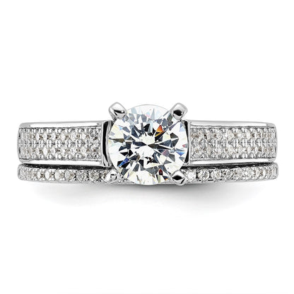 Sterling Silver Brilliant Embers Rhodium-Plated 135 Stone Micro Pav Cz 2-Piece Wedding Set