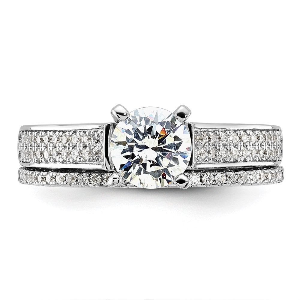 Sterling Silver Brilliant Embers Rhodium-Plated 135 Stone Micro Pav Cz 2-Piece Wedding Set
