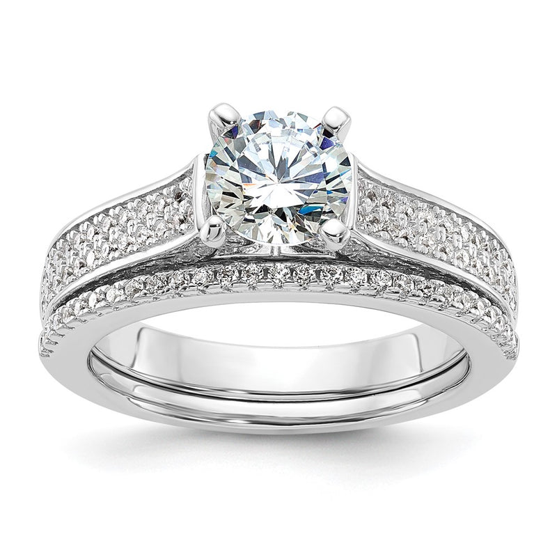 Sterling Silver Brilliant Embers Rhodium-Plated 135 Stone Micro Pav Cz 2-Piece Wedding Set