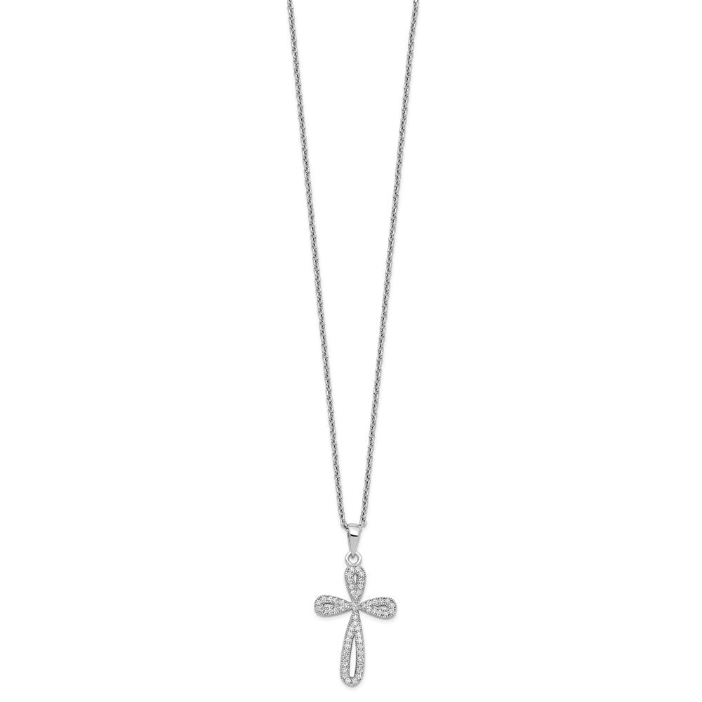 Sterling Silver Brilliant Embers Rhodium-Plated 55 Stone 18 Inch Micro Pav Cz Cross Necklace With 2 Extender