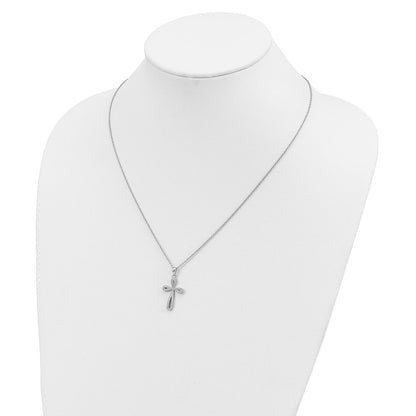 Sterling Silver Brilliant Embers Rhodium-Plated 55 Stone 18 Inch Micro Pav Cz Cross Necklace With 2 Extender