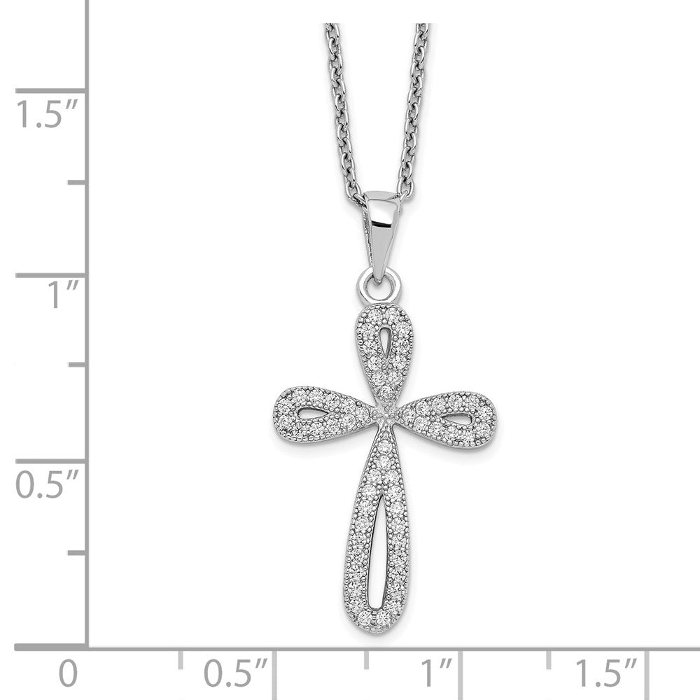 Sterling Silver Brilliant Embers Rhodium-Plated 55 Stone 18 Inch Micro Pav Cz Cross Necklace With 2 Extender