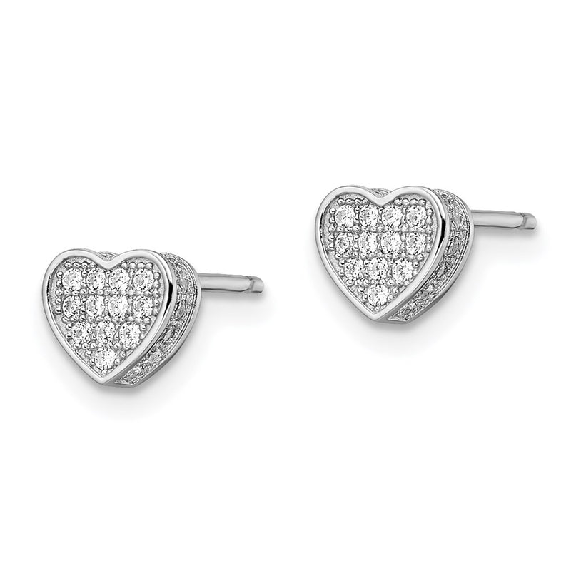 Sterling Silver Brilliant Embers Rhodium-Plated 54 Stone Micro Pav Cz Heart Post Earrings