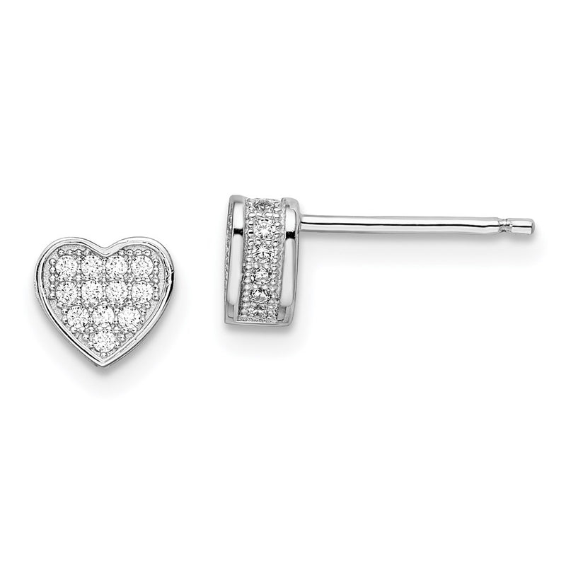 Sterling Silver Brilliant Embers Rhodium-Plated 54 Stone Micro Pav Cz Heart Post Earrings