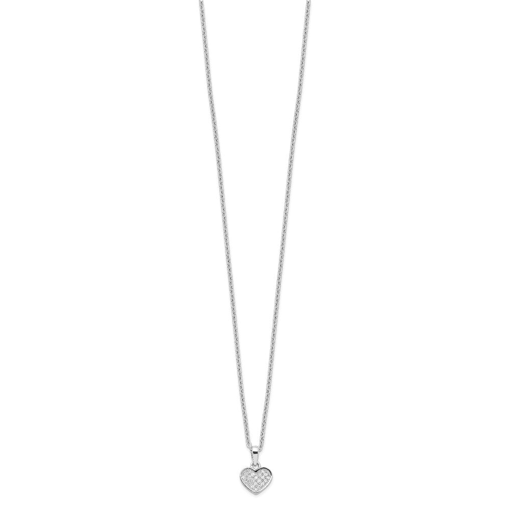 Sterling Silver Brilliant Embers Rhodium-Plated 21 Stone 18 Inch Micro Pav Cz Heart Necklace With 2 Extender