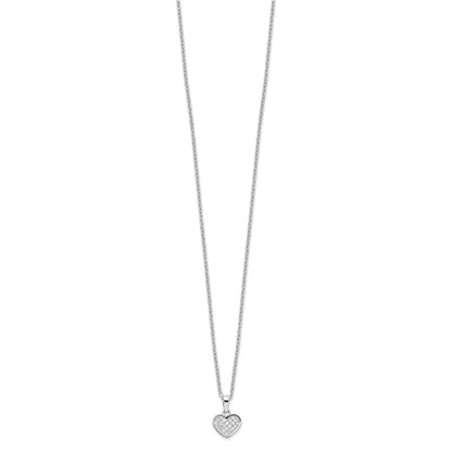 Sterling Silver Brilliant Embers Rhodium-Plated 21 Stone 18 Inch Micro Pav Cz Heart Necklace With 2 Extender