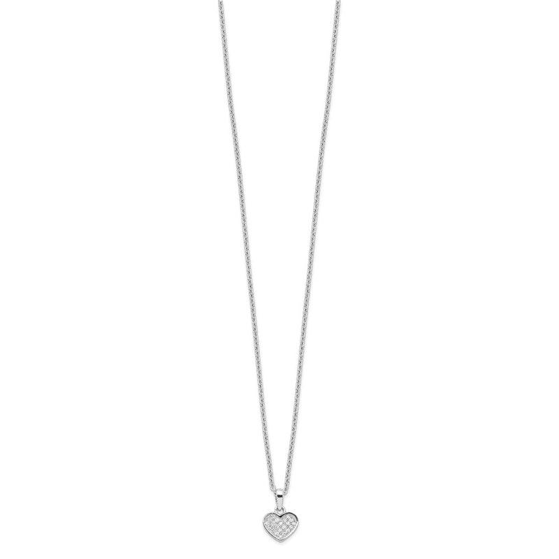 Sterling Silver Brilliant Embers Rhodium-Plated 21 Stone 18 Inch Micro Pav Cz Heart Necklace With 2 Extender