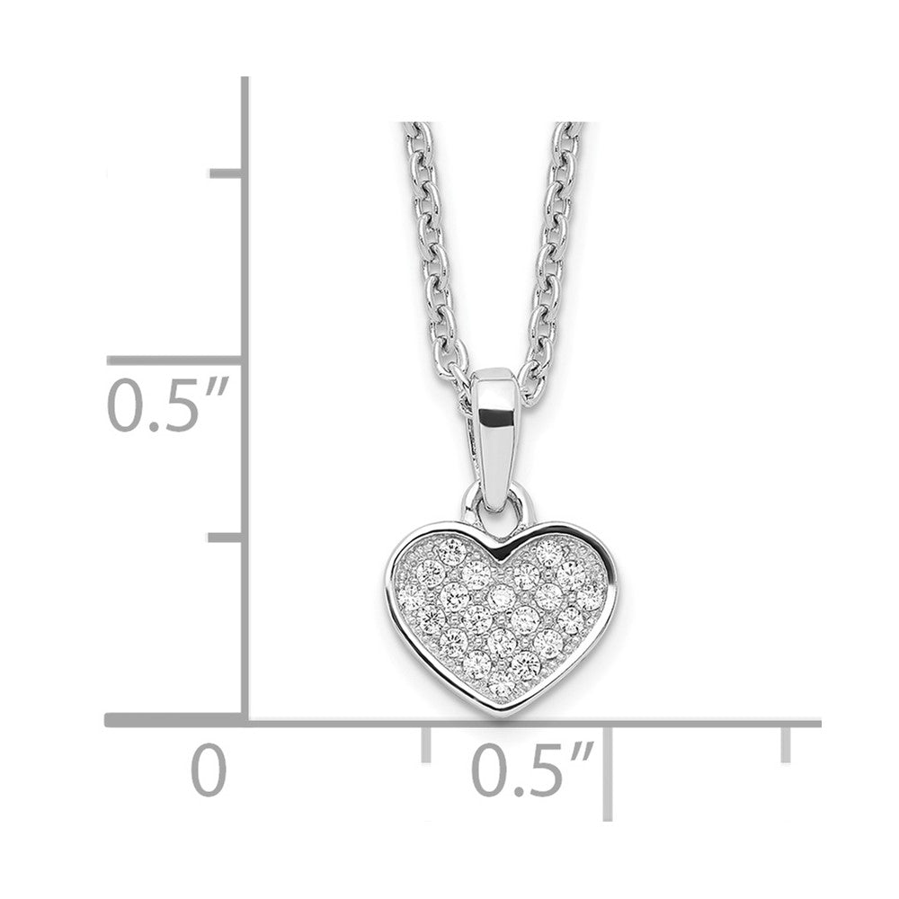 Sterling Silver Brilliant Embers Rhodium-Plated 21 Stone 18 Inch Micro Pav Cz Heart Necklace With 2 Extender
