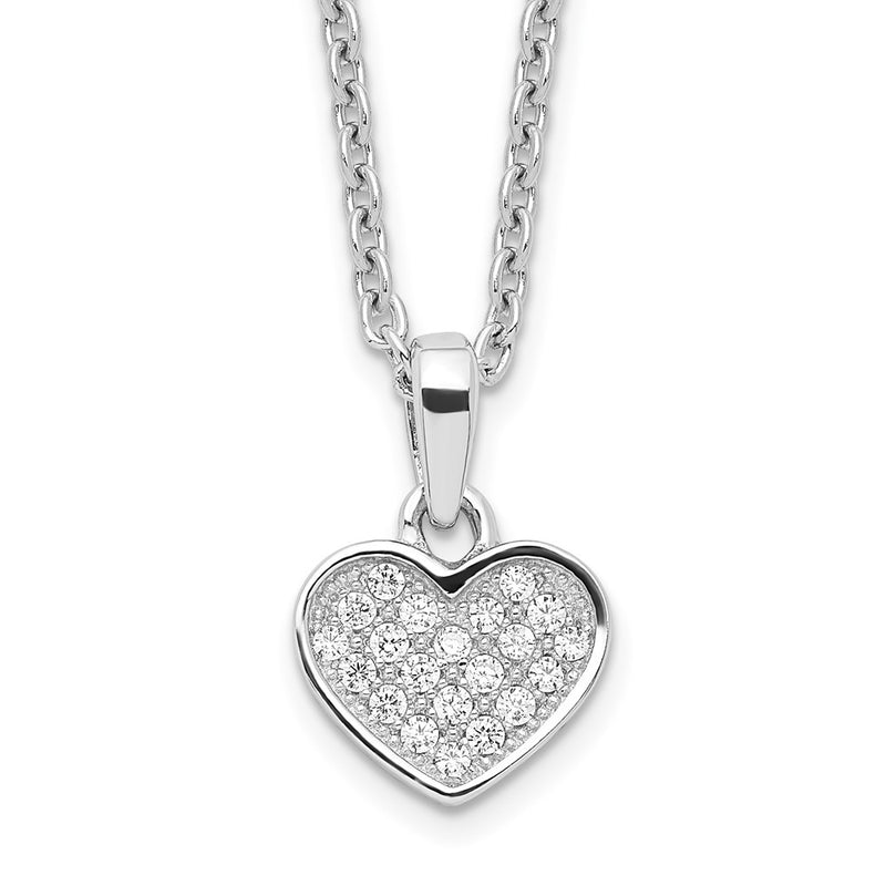 Sterling Silver Brilliant Embers Rhodium-Plated 21 Stone 18 Inch Micro Pav Cz Heart Necklace With 2 Extender