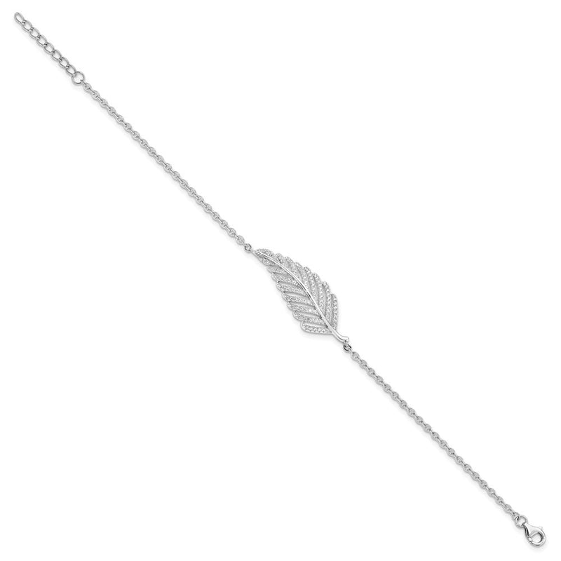 Sterling Silver Brilliant Embers Rhodium-Plated 87 Stone 7 Inch Micro Pav Cz Feather Bracelet With 1 Extender