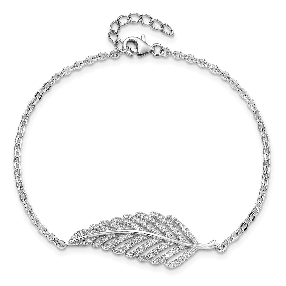Sterling Silver Brilliant Embers Rhodium-Plated 87 Stone 7 Inch Micro Pav Cz Feather Bracelet With 1 Extender