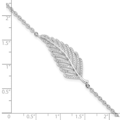 Sterling Silver Brilliant Embers Rhodium-Plated 87 Stone 7 Inch Micro Pav Cz Feather Bracelet With 1 Extender