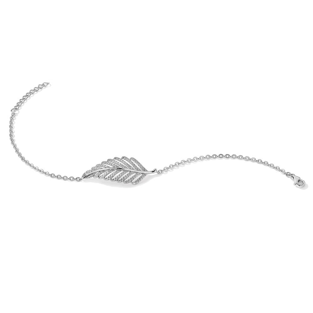 Sterling Silver Brilliant Embers Rhodium-Plated 87 Stone 7 Inch Micro Pav Cz Feather Bracelet With 1 Extender