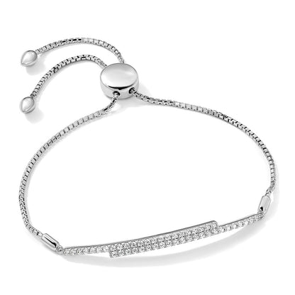 Sterling Silver Brilliant Embers Rhodium-Plated 46 Stone Micro Pav Cz Adjustable Bracelet