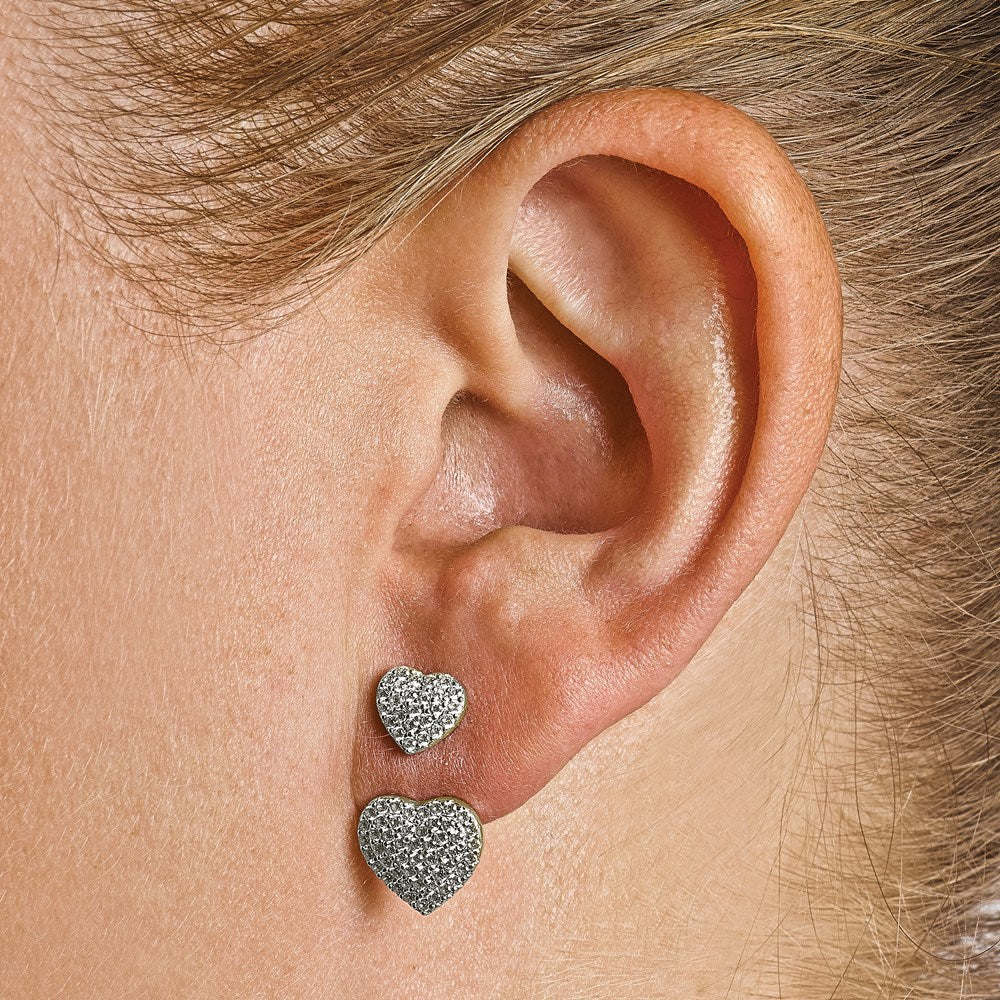 Sterling Silver Cz Brilliant Embers Hearts Post Earrings