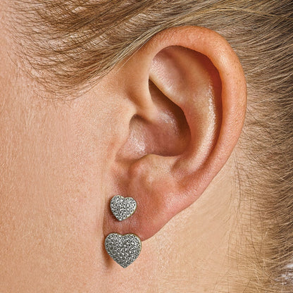 Sterling Silver Cz Brilliant Embers Hearts Post Earrings