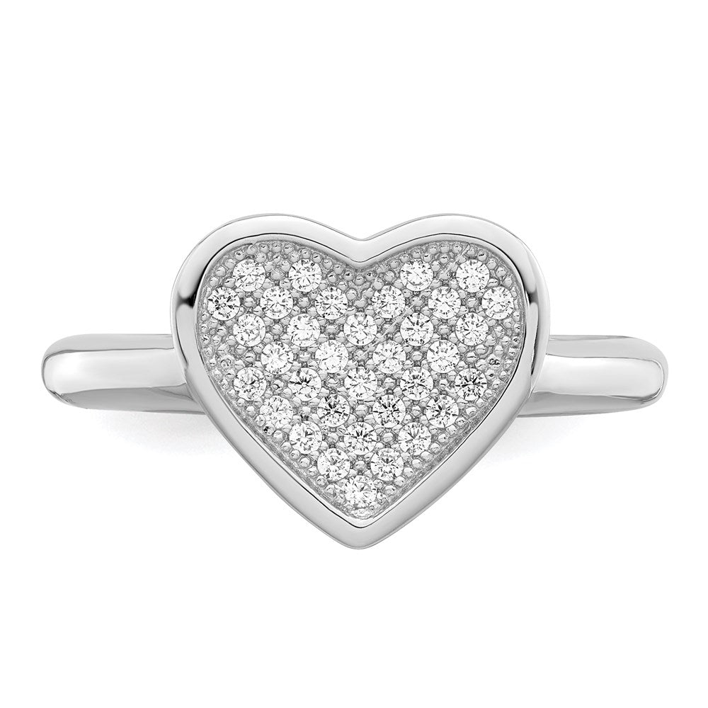 Sterling Silver Brilliant Embers Rhodium-Plated 34 Stone Micro Pav Cz Heart Ring