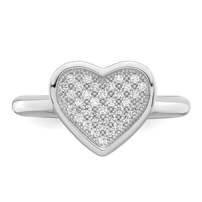 Sterling Silver Brilliant Embers Rhodium-Plated 34 Stone Micro Pav Cz Heart Ring
