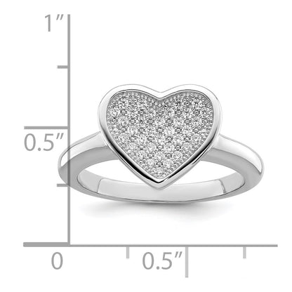 Sterling Silver Brilliant Embers Rhodium-Plated 34 Stone Micro Pav Cz Heart Ring