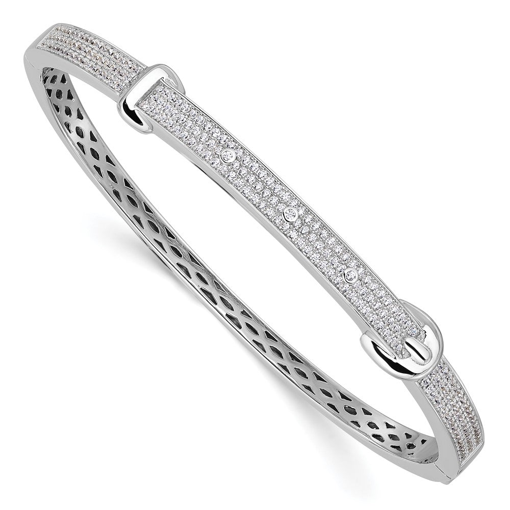 Sterling Silver Brilliant Embers Rhodium-Plated 202 Stone Micro Pav Cz Buckle Hinged Bangle