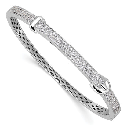 Sterling Silver Brilliant Embers Rhodium-Plated 202 Stone Micro Pav Cz Buckle Hinged Bangle