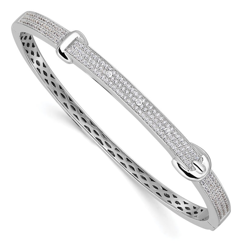 Sterling Silver Brilliant Embers Rhodium-Plated 202 Stone Micro Pav Cz Buckle Hinged Bangle