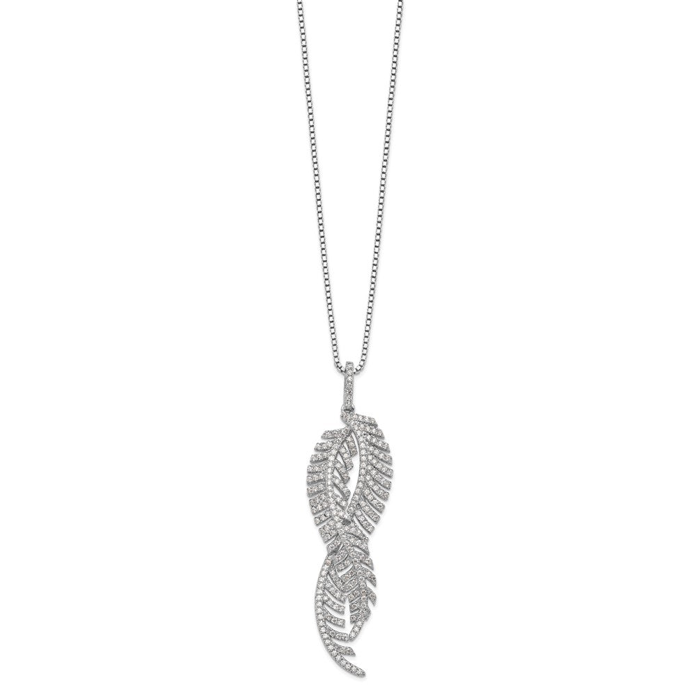 Sterling Silver Brilliant Embers Rhodium-Plated 219 Stone 18 Inch Micro Pav Cz Feathers Necklace With 2 Extender