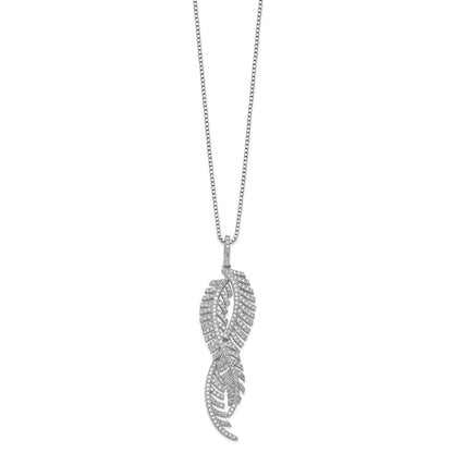 Sterling Silver Brilliant Embers Rhodium-Plated 219 Stone 18 Inch Micro Pav Cz Feathers Necklace With 2 Extender