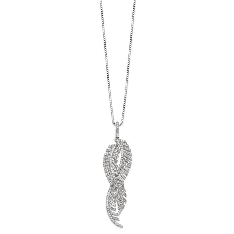 Sterling Silver Brilliant Embers Rhodium-Plated 219 Stone 18 Inch Micro Pav Cz Feathers Necklace With 2 Extender