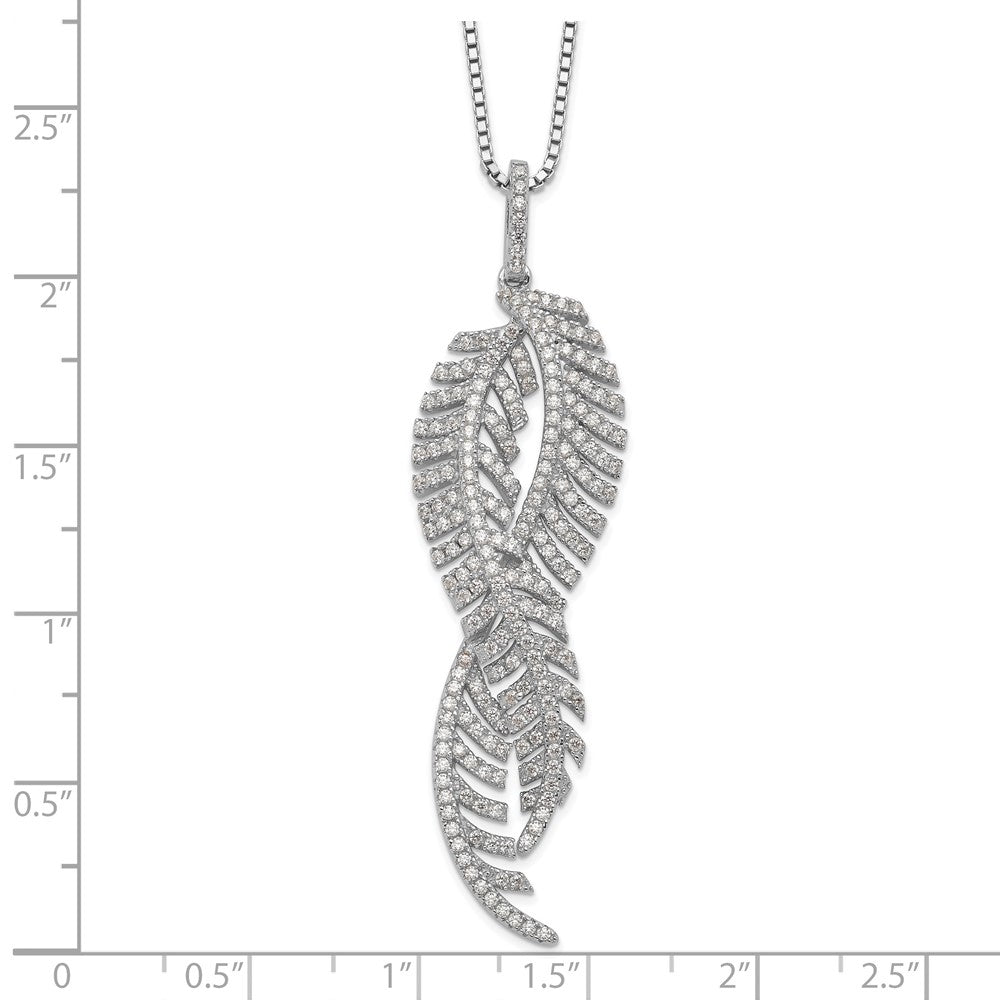 Sterling Silver Brilliant Embers Rhodium-Plated 219 Stone 18 Inch Micro Pav Cz Feathers Necklace With 2 Extender