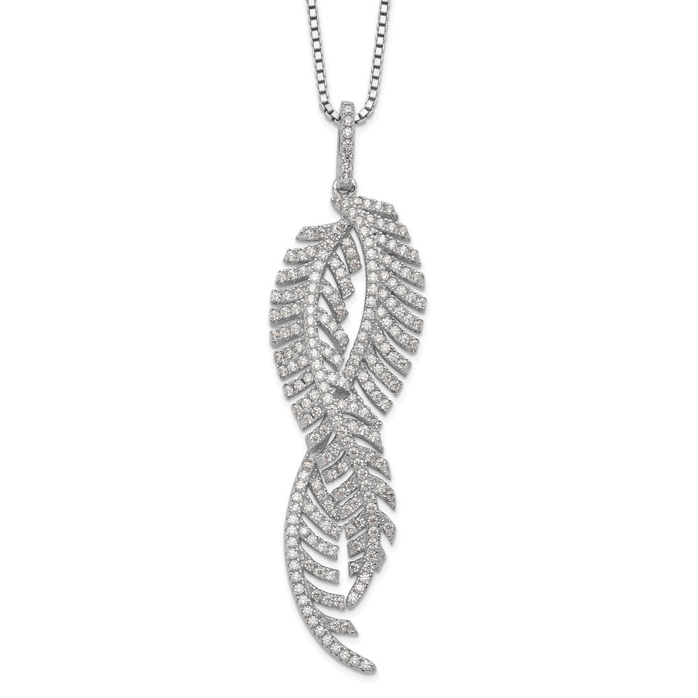 Sterling Silver Brilliant Embers Rhodium-Plated 219 Stone 18 Inch Micro Pav Cz Feathers Necklace With 2 Extender